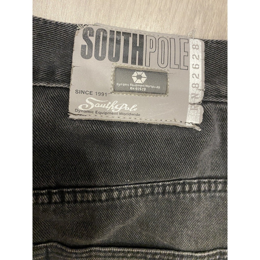Southpole Shorts Mens 32 Black Denim Baggy Hip Hop Rap Wide Leg Streetwear‎ Y2K - Picture 7 of 10